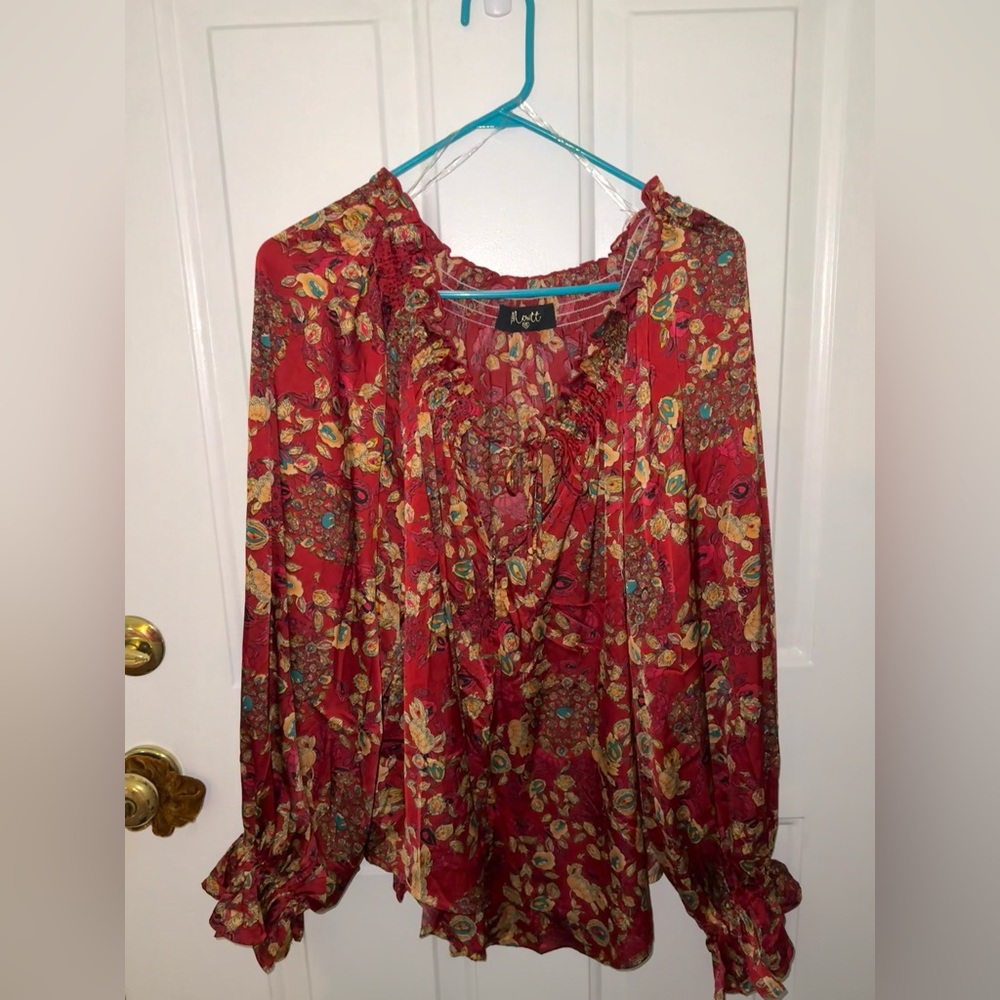 Satin red paisley top